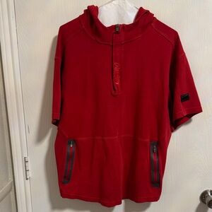 RAWLINGS GOLD COLLECTION SHORT SLEEVE HOODIE MENS LARGE RED 1/4 ZIP POCKETS